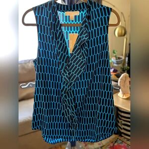 Michael Kors Black and Blue Patterned Sleeveless Blouse